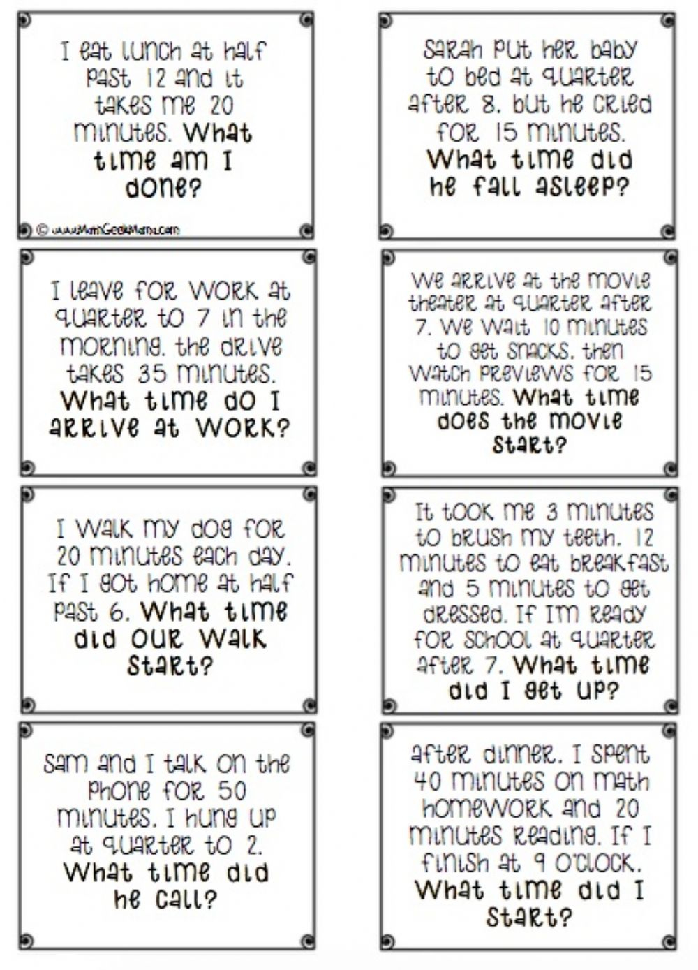 Telling Time Problem Solving Worksheets