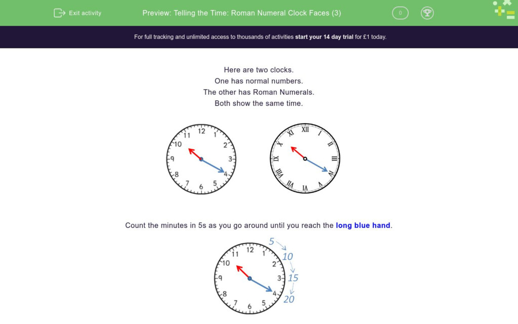 Telling The Time Roman Numeral Clock Faces 3 Worksheet EdPlace