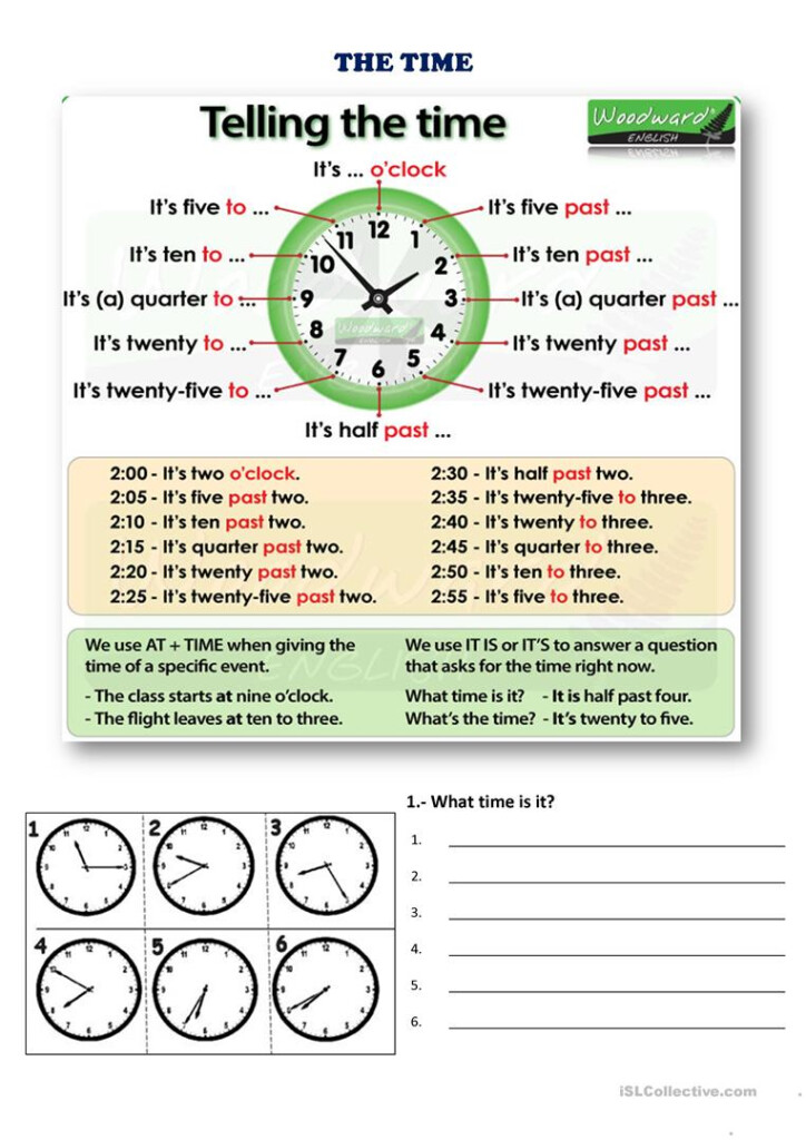 Telling The Time School Subjects English ESL Worksheets For 