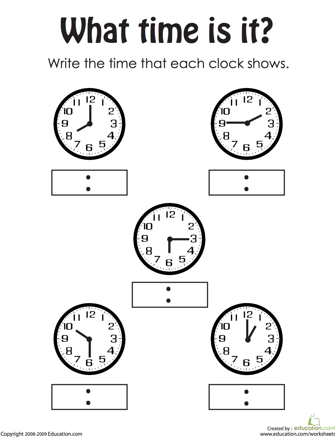 Telling Time Worksheets Education.com