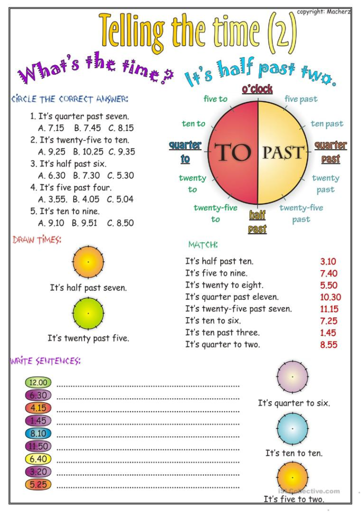 Telling The Time Worksheet Part 2 English ESL Worksheets Time 