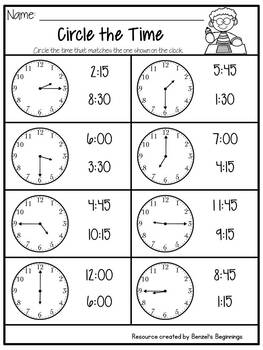 Telling Time 00 15 30 45 NO PREP Printables By Benzel s Beginnings