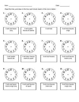 Telling Time Activity French By Cheyanne Victorio TpT