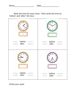 Telling Time Worksheets Before The Hour