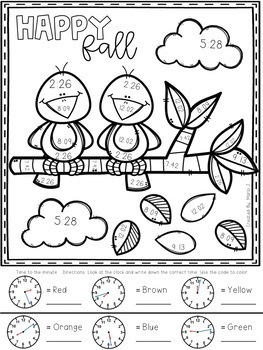 Telling Time Color By Number Fall Themed By CreatedbyMarloJ TpT