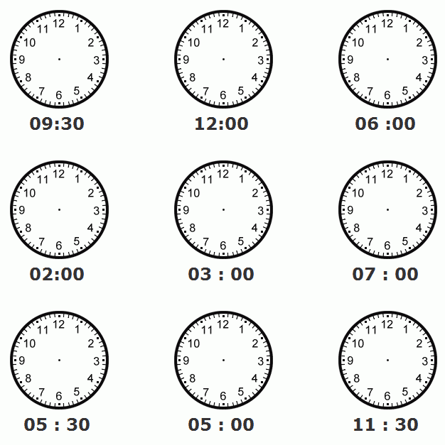 Telling Time Draw The Hands For Half And Whole Hours