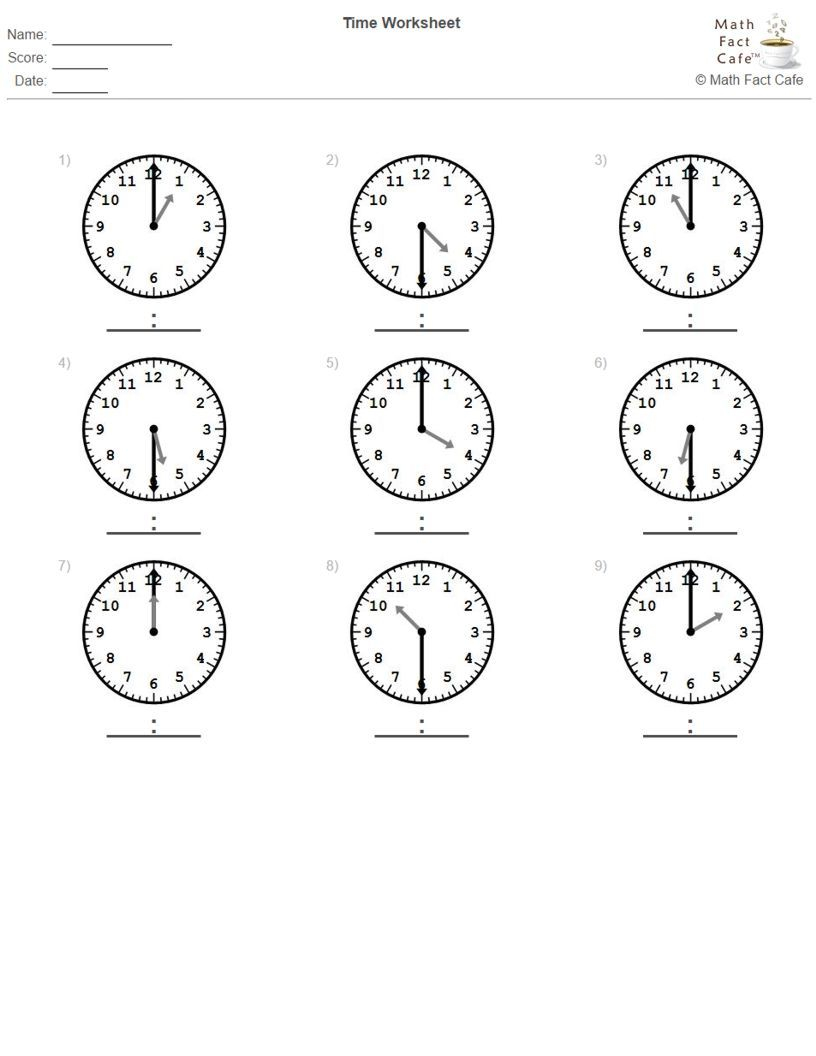 Telling Time Half Hour Increments Math Facts Math Fact Worksheets