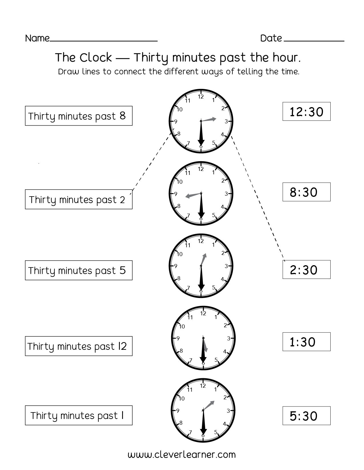 Matching Telling Time Worksheets