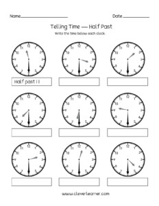 Telling Time Half Past The Hour Worksheets For 1St And 2Nd Db excel