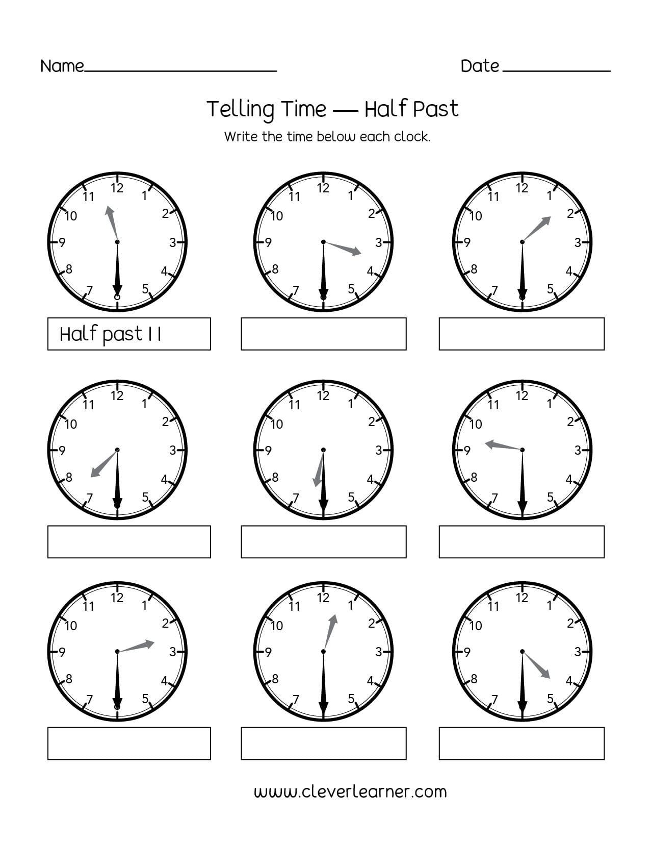 Free Worksheets Telling Time To The Half Hour