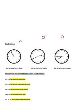 Telling Time In Spanish Practice Answer Key By Susan Jackstadt TpT