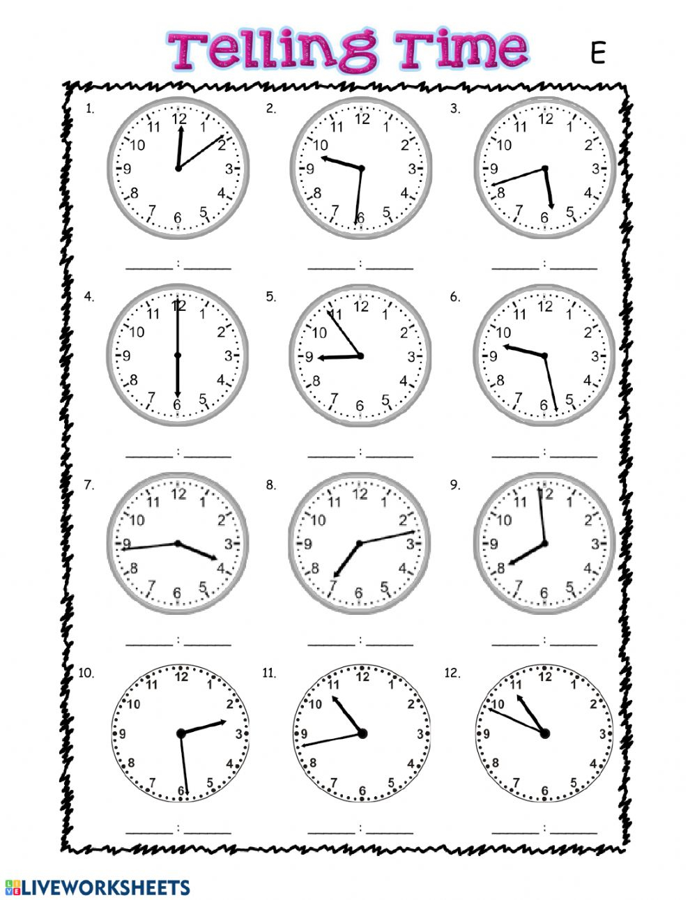 Class Shedule Telling Time Worksheets