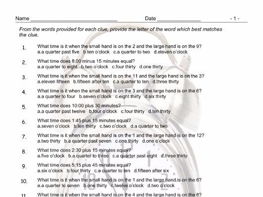 Telling Time Multiple Choice Worksheet Teaching Resources