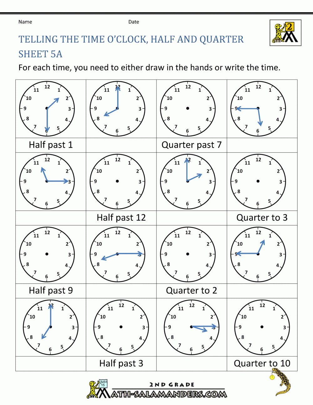 Telling The Time Worksheets Uk
