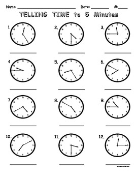 Telling Time To Five Minutes Worksheet By Teacher Treats TpT