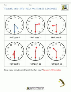 Telling Time To The Half Hour Worksheets Pdf