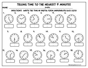 Telling Time To The Nearest Five Minutes Telling Time Practice 