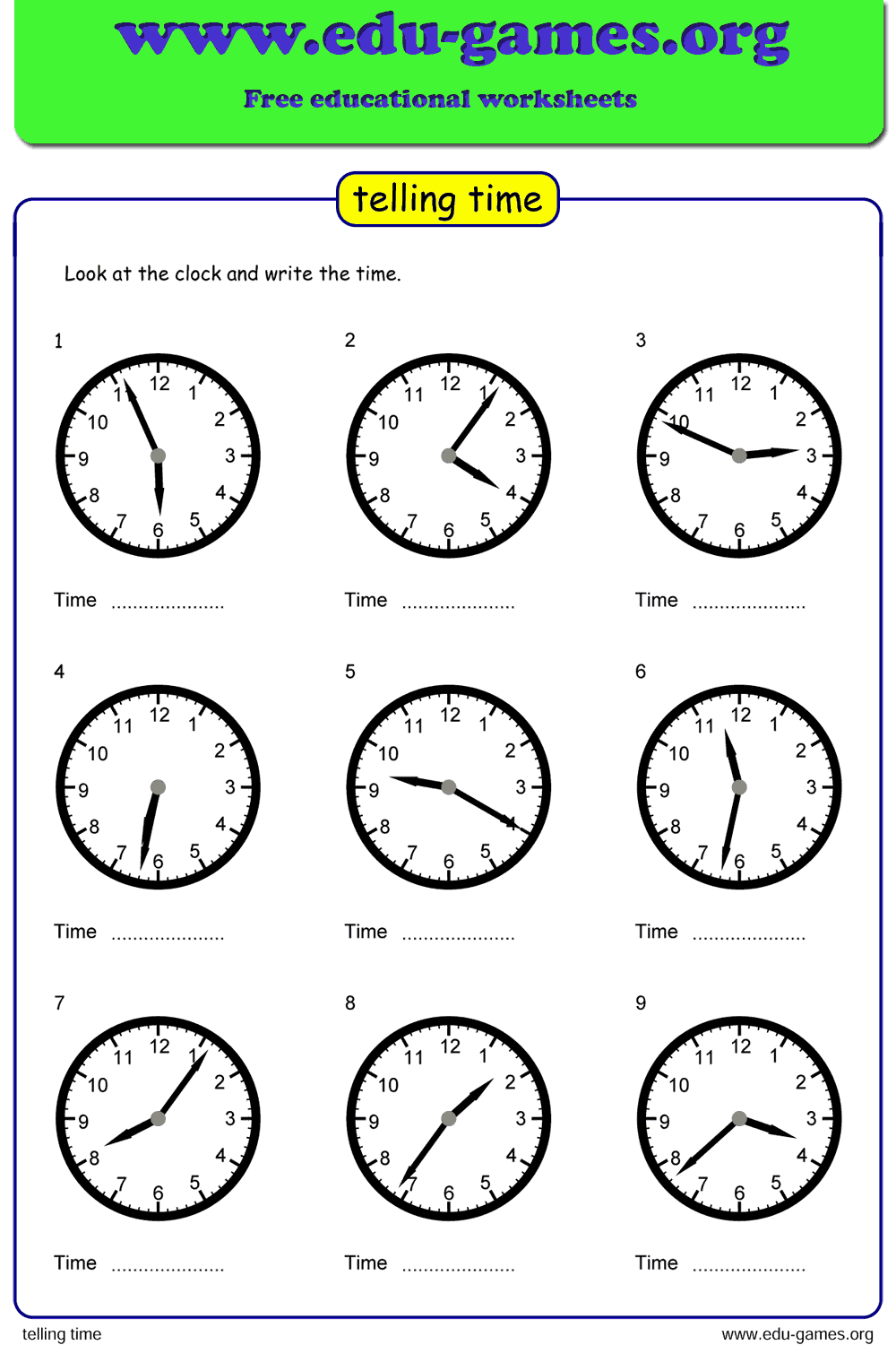 Telling Time Generator Worksheet