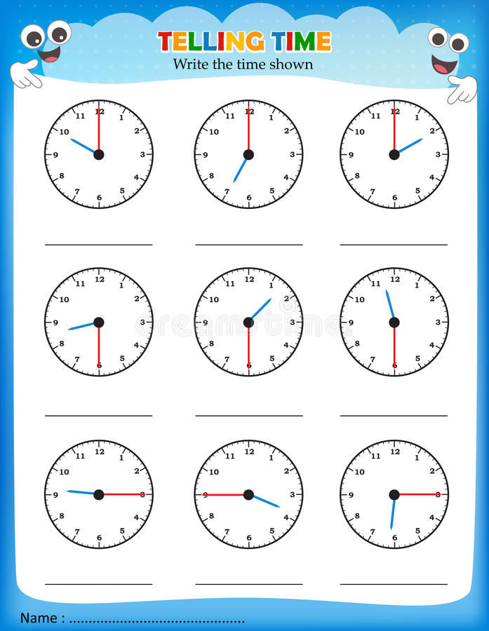 Telling Time Worksheet Stock Illustration Illustration Of Educational