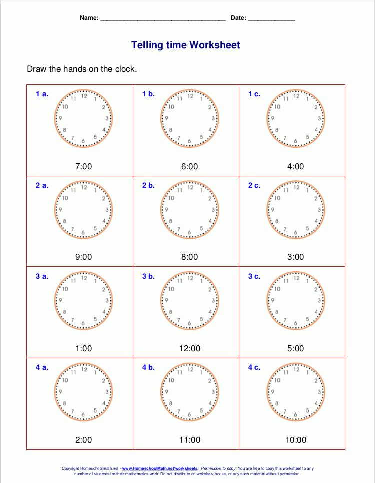 Telling Time Worksheets For 2nd Grade