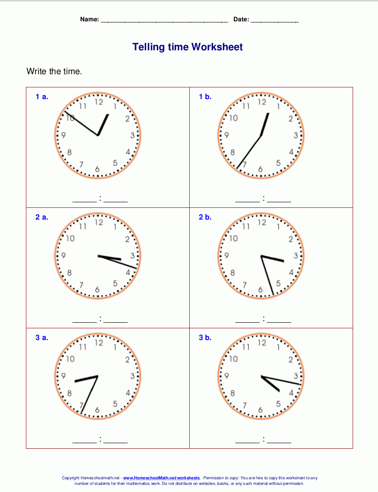 Telling Time Worksheets For 3rd Grade