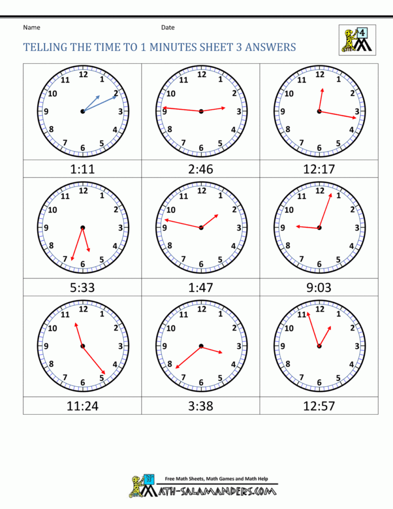 Telling Time Worksheets Grade 3 Bluegreenish