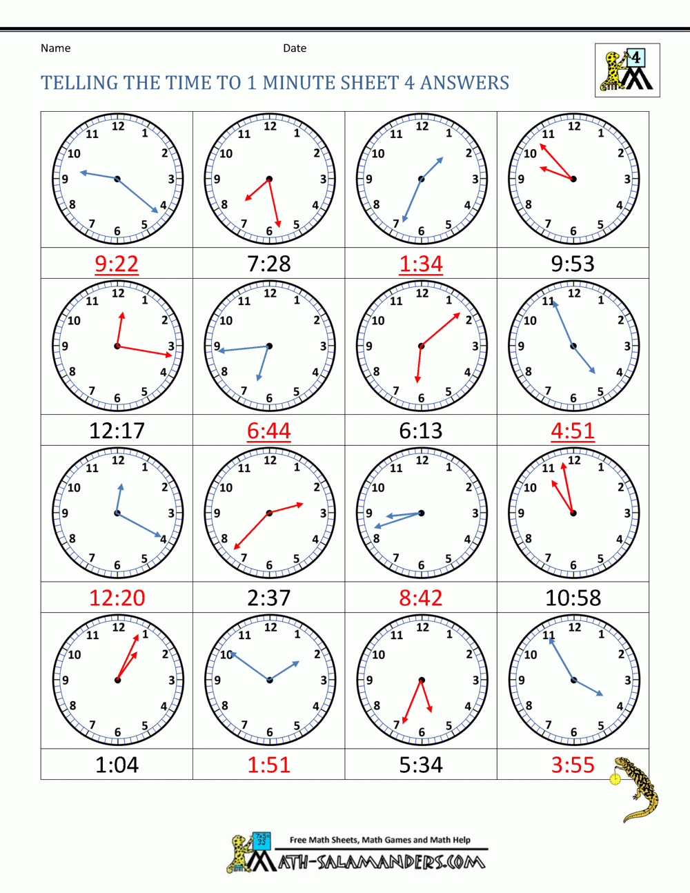 Free Telling The Time Worksheets Year 4