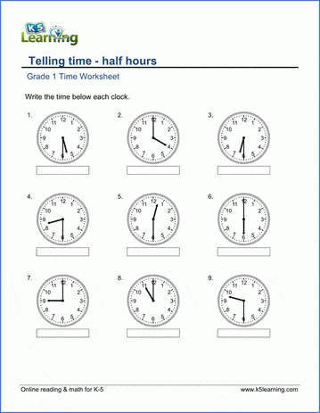 K5 Learning Telling Time Worksheet