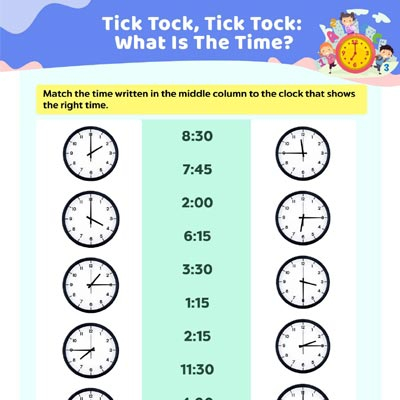 Telling Time Worksheets Matching Mixed Hours