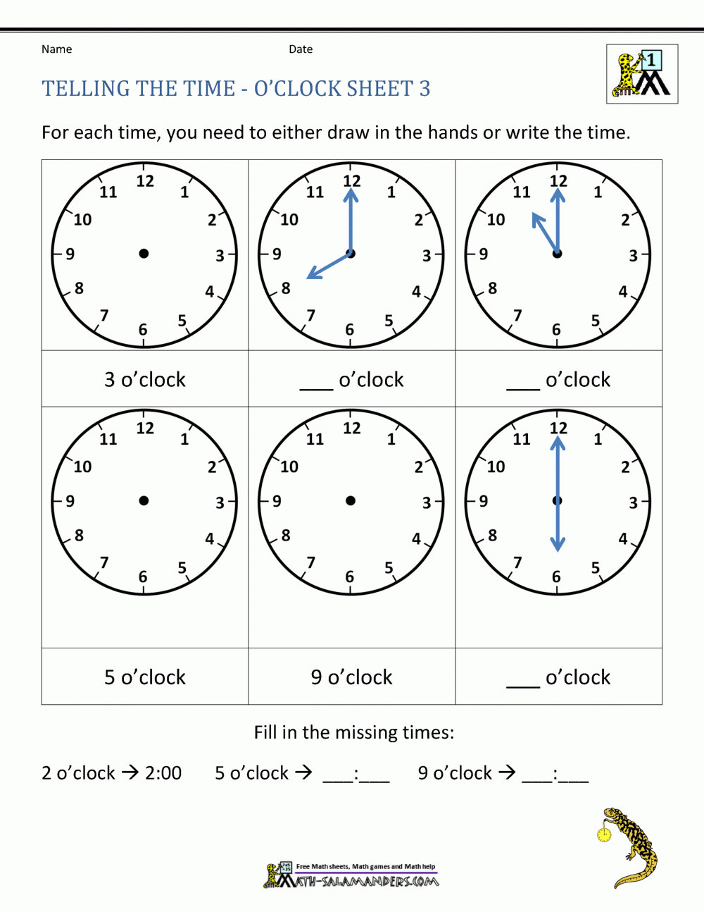 Telling The Time O Clock Worksheet