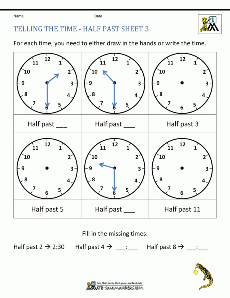 Telling Time Worksheets O clock And Half Past