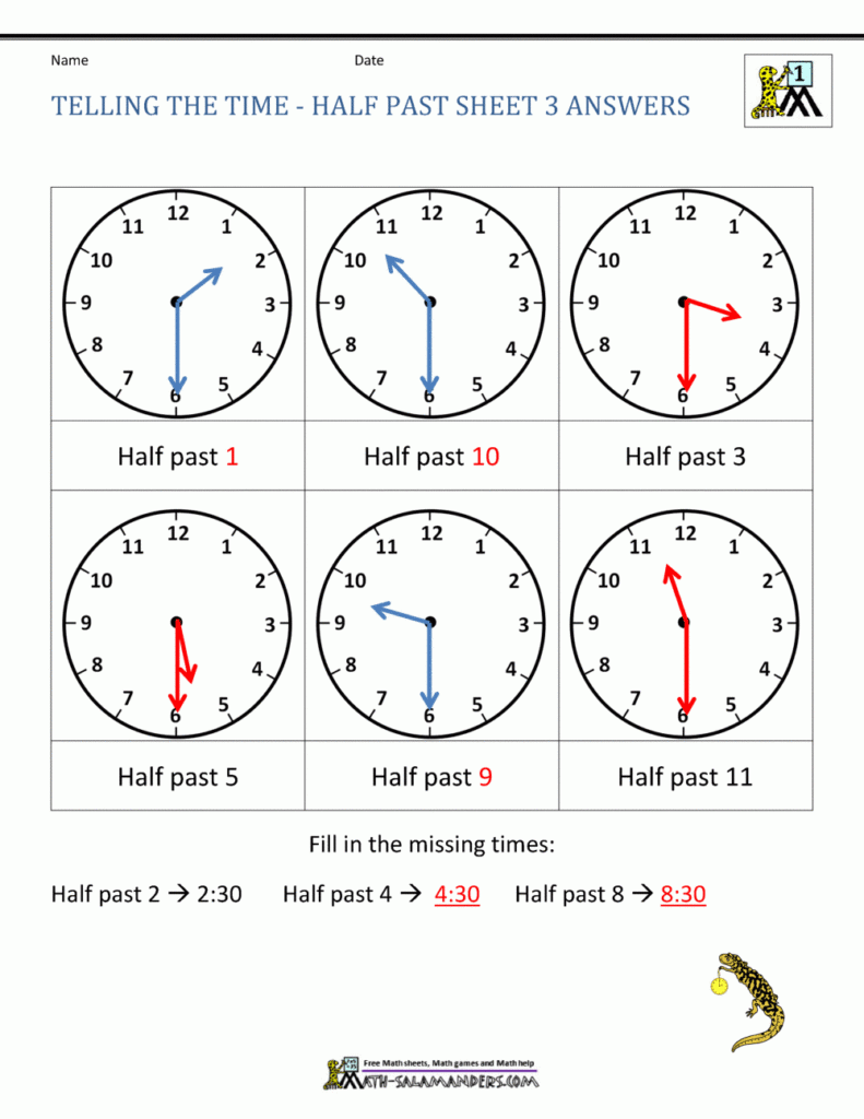 Telling Time Worksheets O clock And Half Past