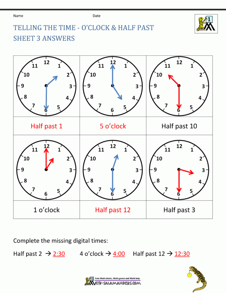 Telling Time Worksheets O clock And Half Past