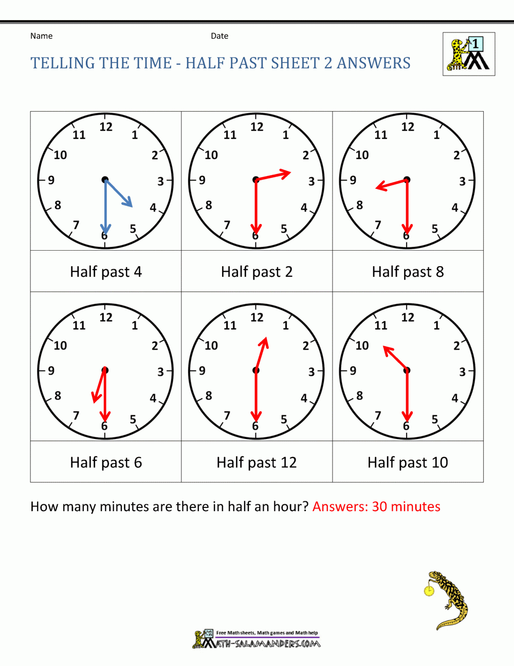 Telling The Time Worksheets Half Past