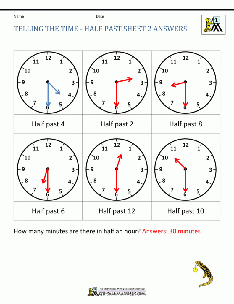 Telling Time Worksheets O clock And Half Past Db excel