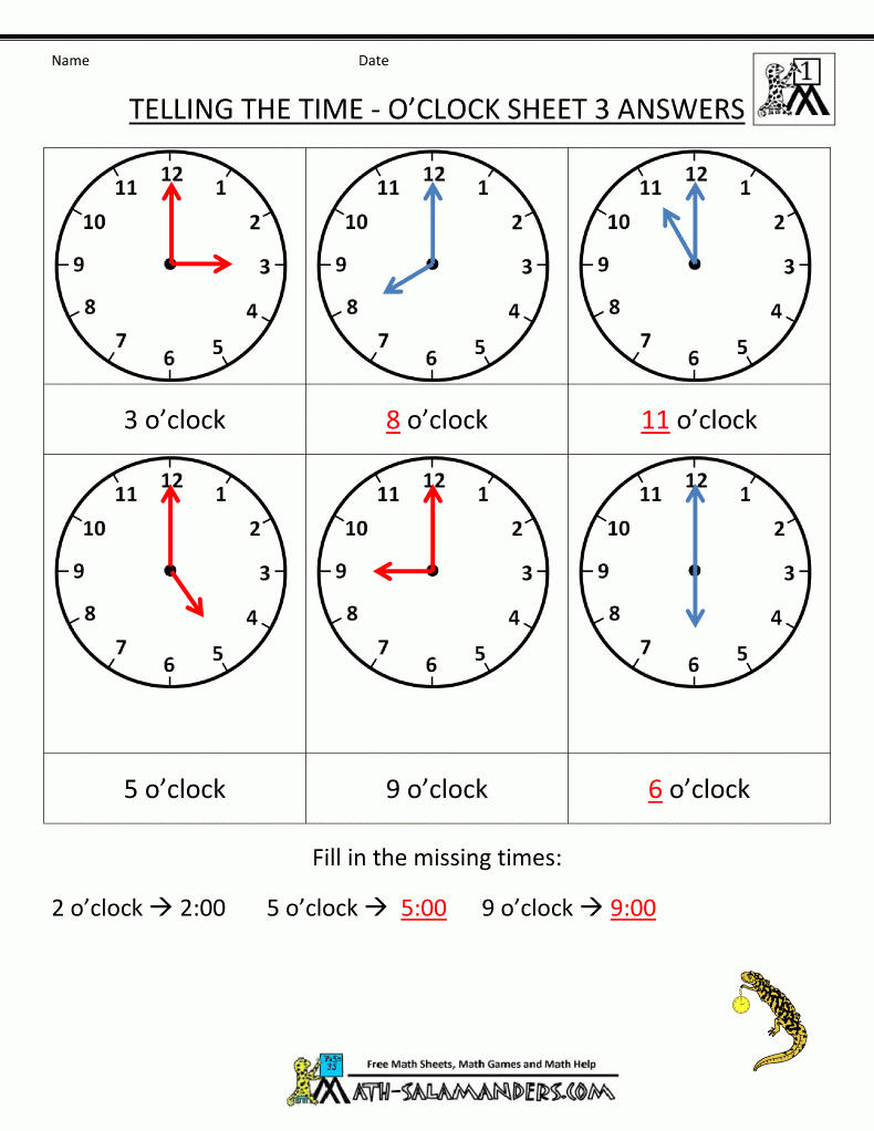 Telling Time Worksheets O’clock And Half Past