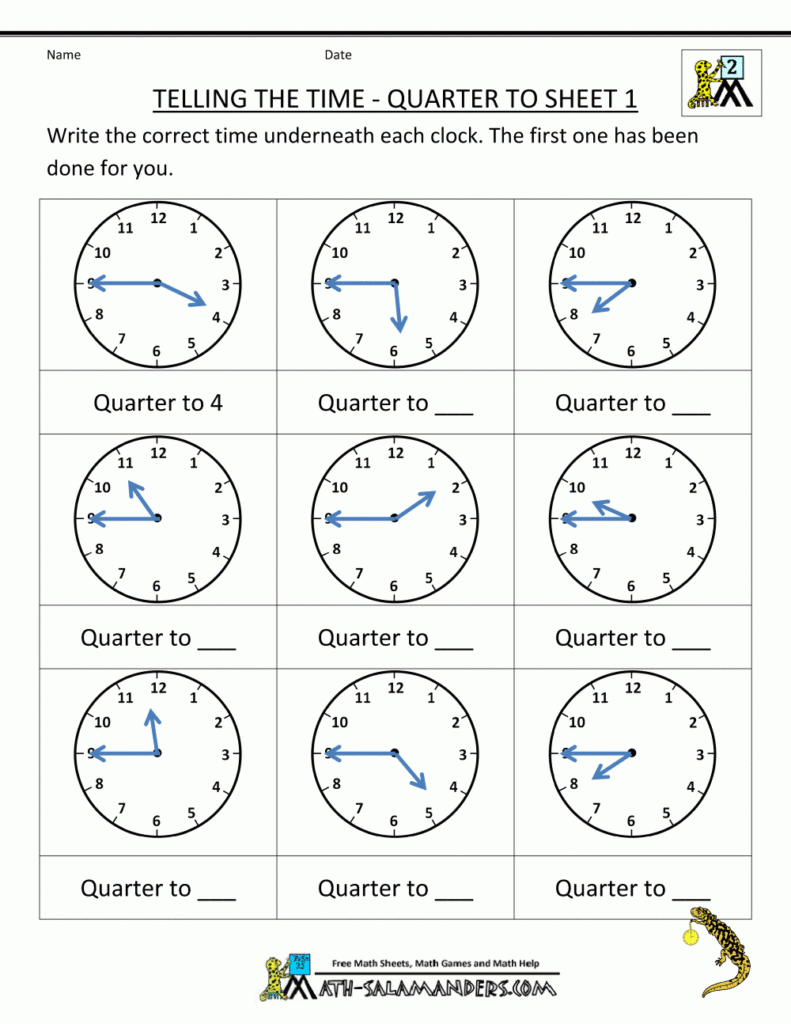 Telling Time Worksheets Telling The Time Quarter To 1 Time Worksheets 