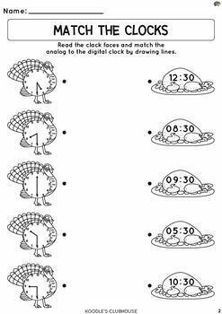 Thanksgiving Telling Time Worksheets