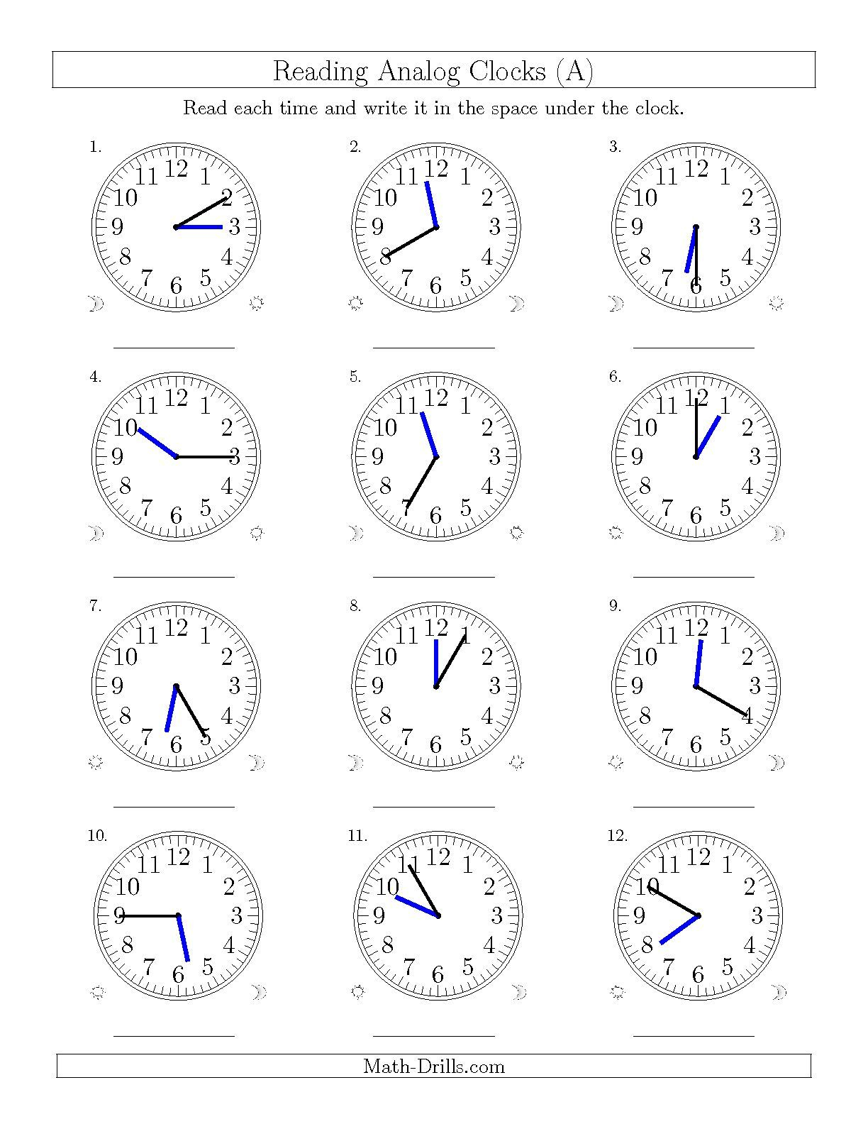 The Reading Time On 12 Hour Analog Clocks In 5 Minute Intervals A