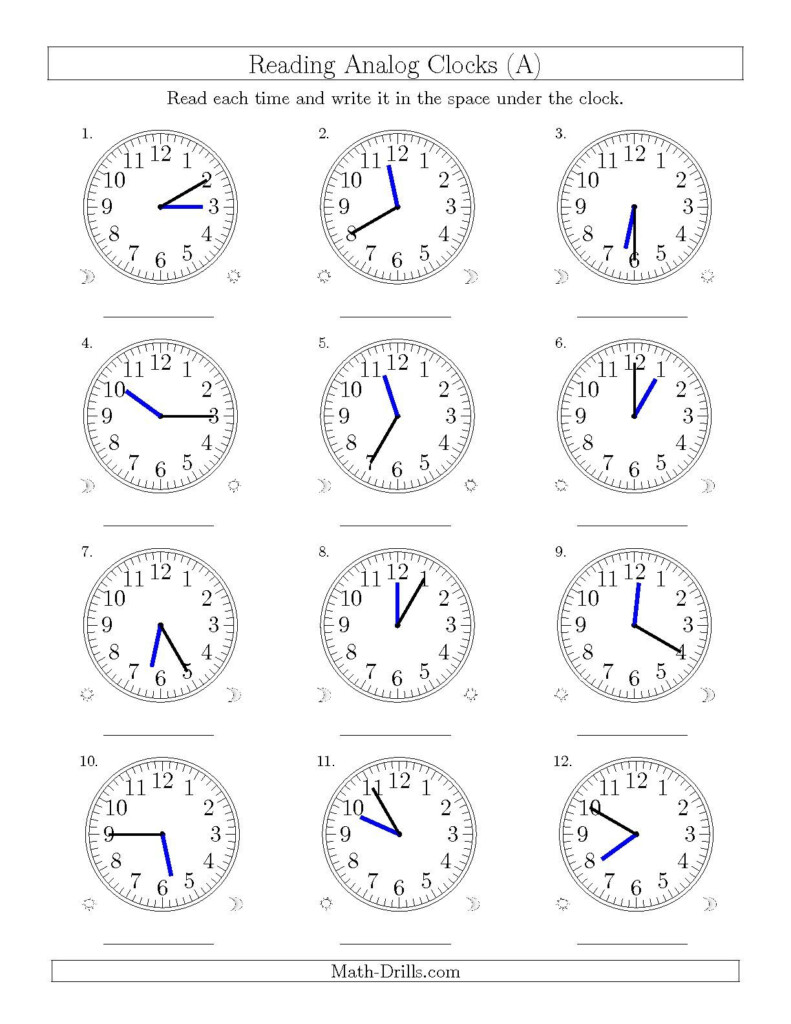 The Reading Time On 12 Hour Analog Clocks In 5 Minute Intervals A 