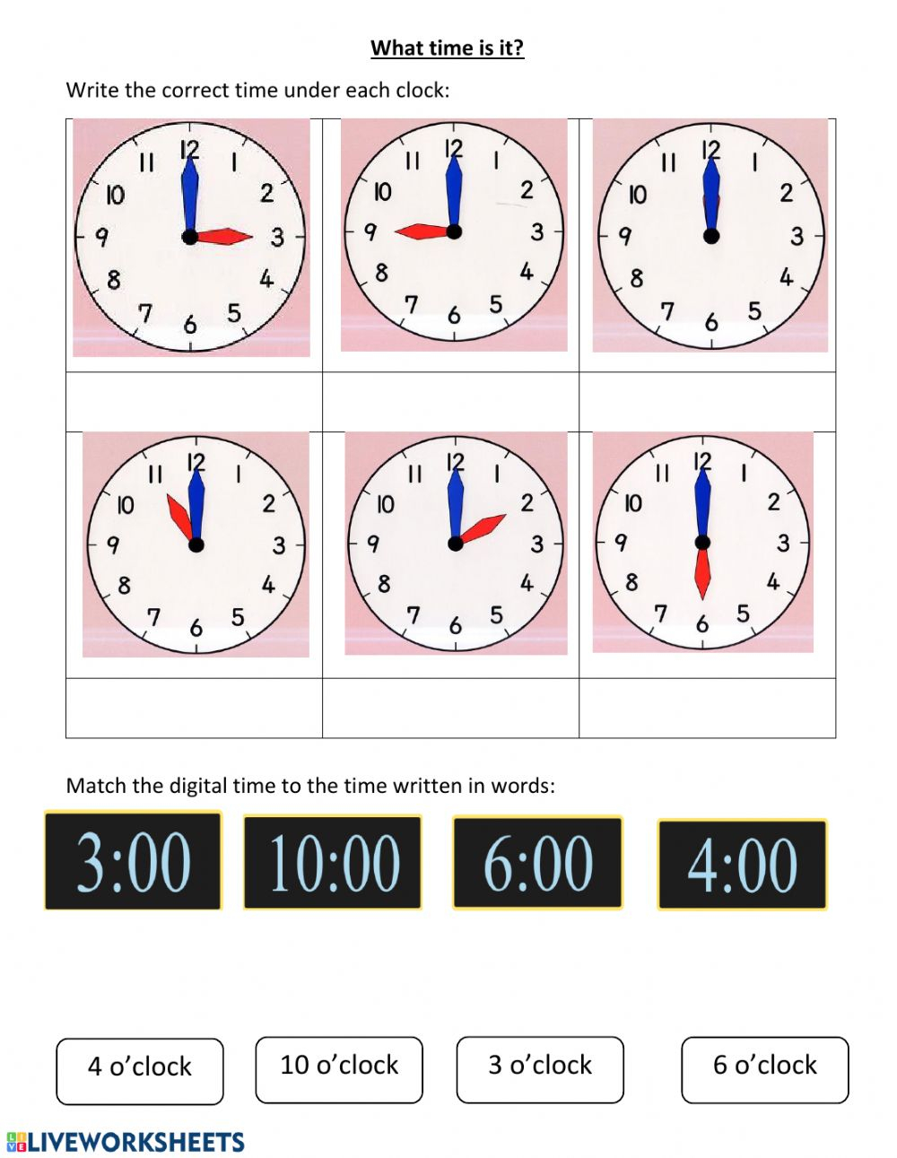 Time o clock. Worksheet time o Clock. Время в английском o'Clock. Часы o'Clock Worksheet. Telling the time o'Clock.