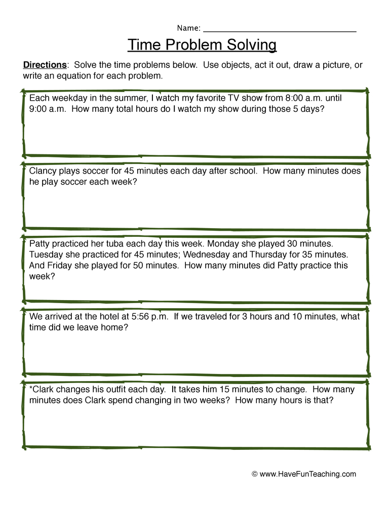 Time Problem Solving Worksheet 4