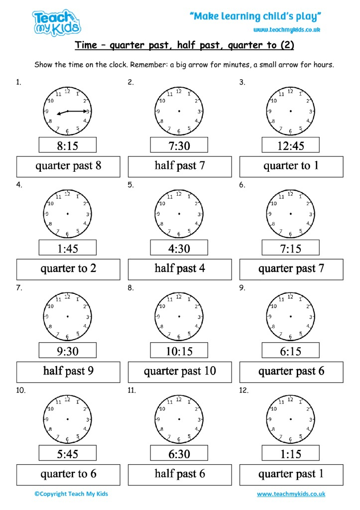 Time Quarter Past Half Past Quarter To 2 TMK Education