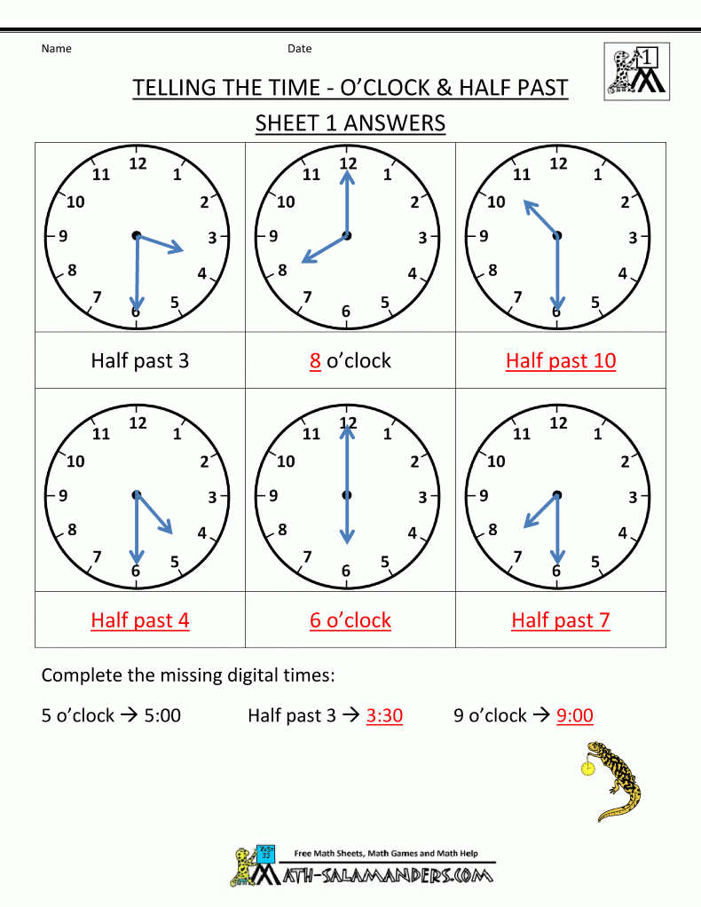 TIME QUIZ WORKSHEET BY THE HOUR AND HALF PAST