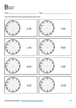 Time Telling Packet o clock By Behavior Bubbles TpT