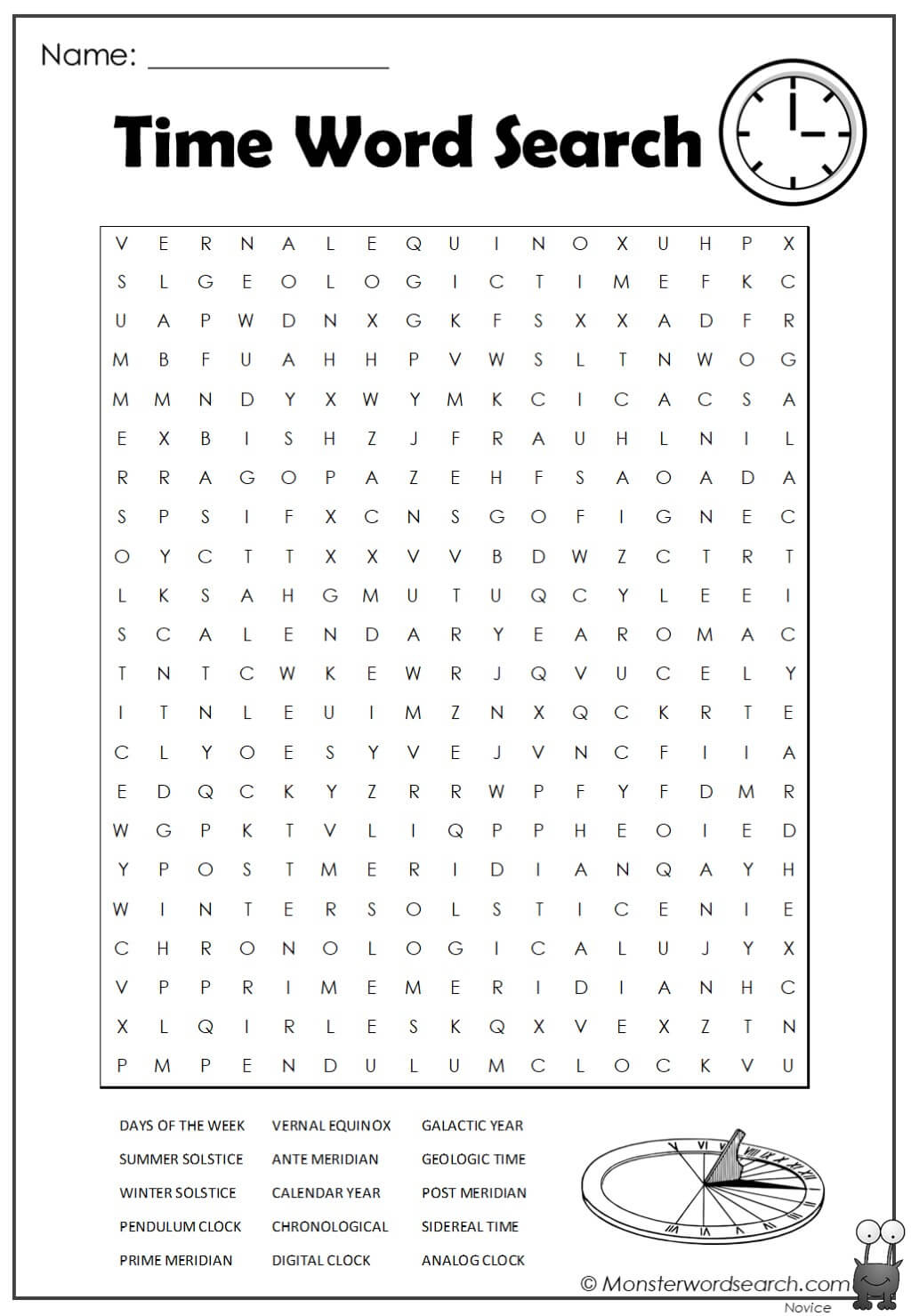 Telling Time Word Search Worksheets