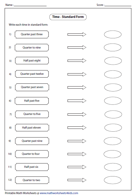 Telling The Time In Words Worksheets