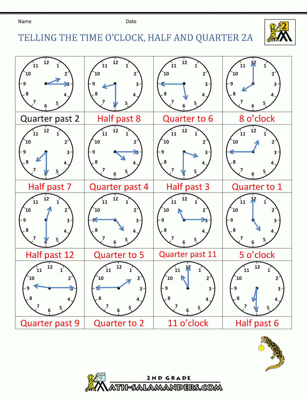 Telling The Time O’clock Half Past And Quarter Past Worksheets