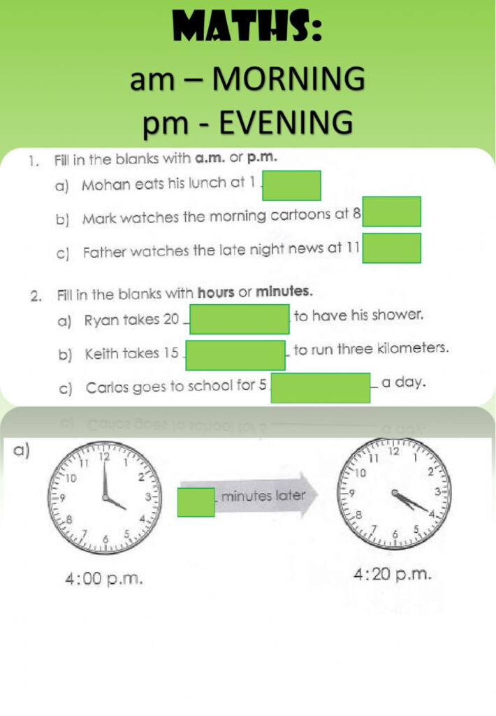 WEEK 18 THURSDAY Telling Time AM PM Worksheet