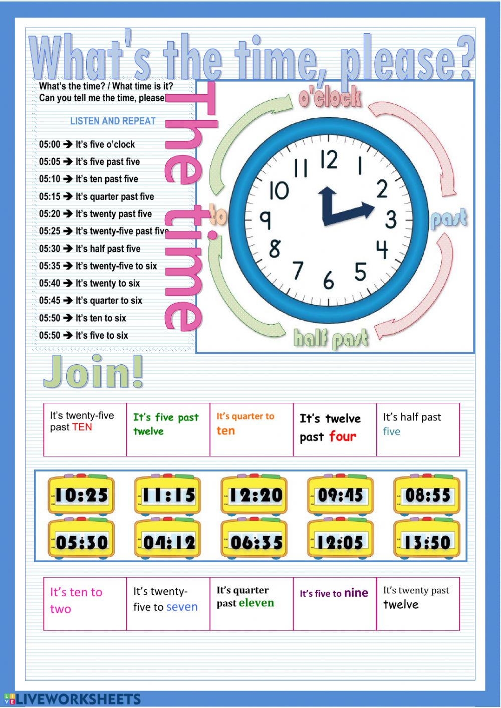 Telling The Time In English Worksheets Pdf